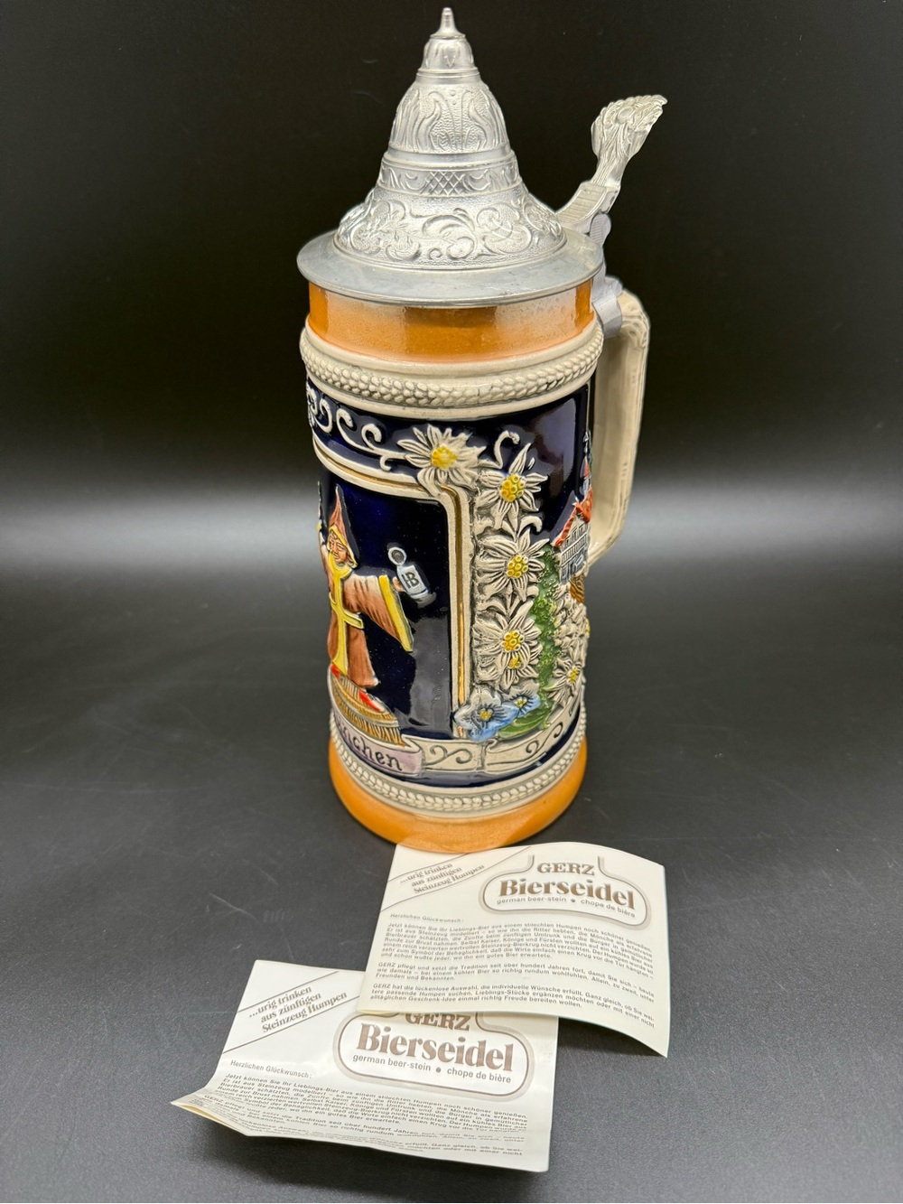 Vintage Gerz West Germany Lidded Beer Stein Mug Munchen Munich Monk